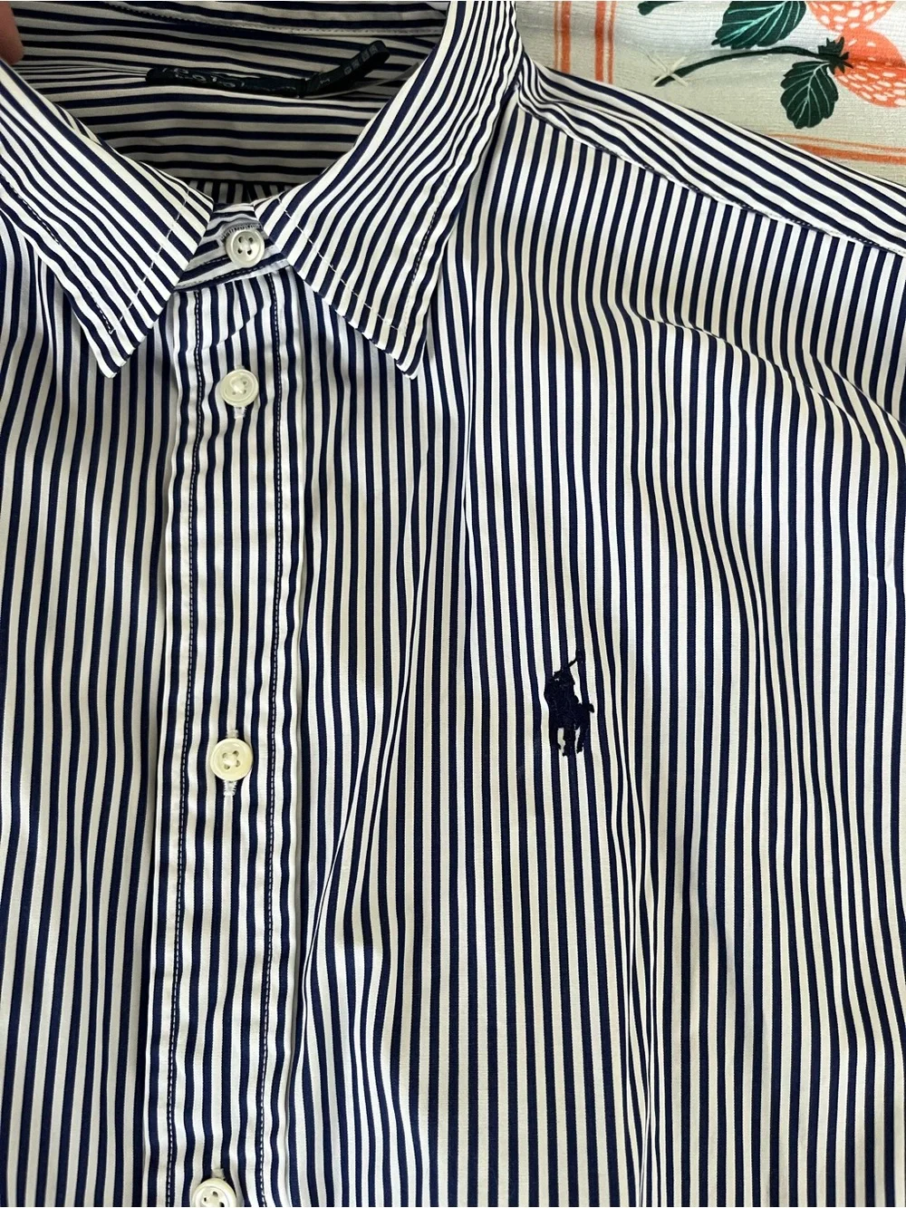 Polo Ralph Lauren boxy Navy & White Striped Button-Down Shirt M - Picture 3 of 4